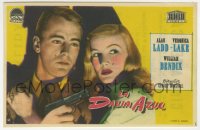7a474 BLUE DAHLIA Spanish herald 1949 close up art of Alan Ladd with gun & sexy Veronica Lake!
