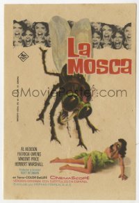 7a529 FLY Spanish herald 1963 classic sci-fi, different art of giant bug attacking scared woman!