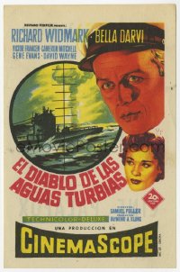 7a552 HELL & HIGH WATER Spanish herald 1954 Sam Fuller, Richard Widmark on submarine, Soligo art!