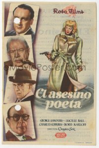 7a605 LURED Spanish herald 1949 Lucille Ball w/gun, Boris Karloff, Charles Coburn, George Sanders