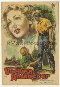 7a652 RACHEL & THE STRANGER Spanish herald 1948 William Holden, Mitchum, Loretta Young, Mac art