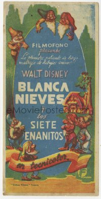 7a674 SNOW WHITE & THE SEVEN DWARFS Spanish herald 1941 Disney cartoon classic, different art!
