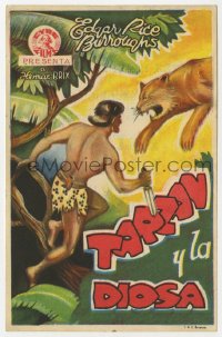7a686 TARZAN & THE GREEN GODDESS Spanish herald 1938 different art of Bruce Bennett & jungle cat!