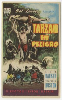 7a689 TARZAN'S PERIL Spanish herald 1954 great different art of Lex Barker fighting natives!