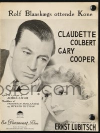 7a160 BLUEBEARD'S EIGHTH WIFE Danish program 1938 Claudette Colbert & Gary Cooper, Ernst Lubitsch!