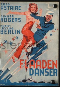7a218 FOLLOW THE FLEET Danish program 1936 Erik Frederiksen art of Astaire & Rogers, Irving Berlin!
