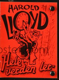 7a248 HAROLD LLOYD'S WORLD OF COMEDY Danish program 1962 art of Harold Lloyd hanging from clock!
