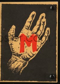 7a295 M Danish program 1931 Fritz Lang's masterpiece, classic image of hand with chalk M!