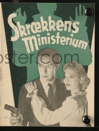 7a304 MINISTRY OF FEAR Danish program 1952 Fritz Lang, Ray Milland, Marjorie Reynolds, different!