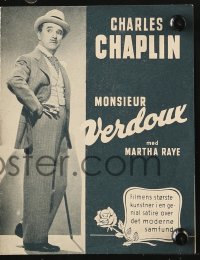 7a309 MONSIEUR VERDOUX Danish program 1948 Charlie Chaplin as modern French Bluebeard, different!