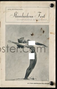 7a330 OLYMPIA PART TWO: FESTIVAL OF BEAUTY Danish program 1938 Riefenstahl, 1936 Olympics, rare!