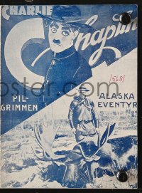 7a339 PILGRIM /ALASKAN ADVENTURES Danish program 1940s cool different art of Charlie Chaplin + moose hunter!