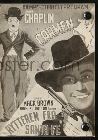 7a171 BURLESQUE ON CARMEN/STRANGER FROM SANTA FE Danish program 1940s Charlie Chaplin & Brown!