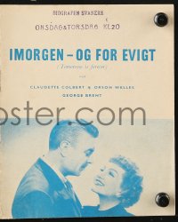 7a411 TOMORROW IS FOREVER Danish program 1950 Orson Welles, Claudette Colbert & George Brent!
