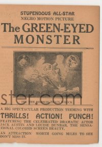 7a054 GREEN EYED MONSTER herald 1919 stupendous all-star negro motion picture, train adventure!