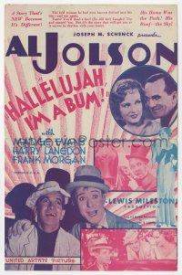 7a056 HALLELUJAH I'M A BUM herald 1933 Al Jolson, the first picture ever done in rhythmic dialogue!