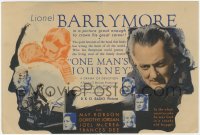 7a086 ONE MAN'S JOURNEY herald 1933 Lionel Barrymore is a respected city doctor in his hometown!