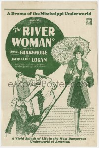 7a100 RIVER WOMAN herald 1928 Lionel Barrymore, Jacqueline Logan, drama of Mississippi underworld!