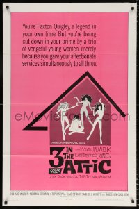 7b012 3 IN THE ATTIC 1sh 1968 Yvette Mimieux, great sexy artwork of naked girls dancing!