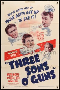 7b002 3 SONS O' GUNS 1sh 1941 war comedy, wacky artwork of Wayne Morris, Marjorie Rambeau!