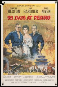 7b019 55 DAYS AT PEKING 1sh 1963 Terpning art of Charlton Heston, Ava Gardner & David Niven!