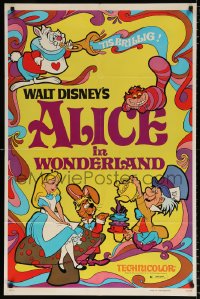 7b052 ALICE IN WONDERLAND 1sh R1974 Walt Disney, Lewis Carroll classic, cool psychedelic art!