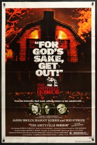 7b085 AMITYVILLE HORROR 1sh 1979 great image of haunted house, for God's sake get out!