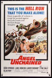 7b093 ANGEL UNCHAINED 1sh 1970 AIP, bikers & hippies, this is the hell run that you make alone!