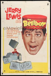 7b135 BELLBOY 1sh 1960 wacky artwork of hotel attendant Jerry Lewis carrying too much luggage!