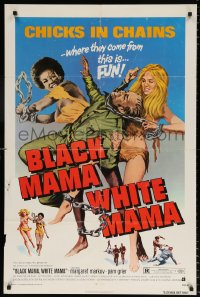 7b161 BLACK MAMA WHITE MAMA 1sh 1972 classic wacky sexy art of two barely dressed chicks w/chains!