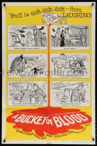 7b185 BUCKET OF BLOOD 1sh 1959 Roger Corman, AIP, great RLL cartoon comic monster art!