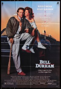 7b188 BULL DURHAM 1sh 1988 great image of baseball player Kevin Costner & sexy Susan Sarandon