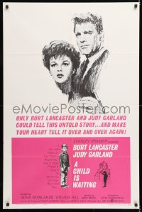 7b211 CHILD IS WAITING 1sh 1963 Howard Terpning art of Burt Lancaster & Judy Garland, Cassavetes!