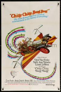 7b214 CHITTY CHITTY BANG BANG style A 1sh 1969 Dick Van Dyke, Sally Ann Howes, art of flying car!