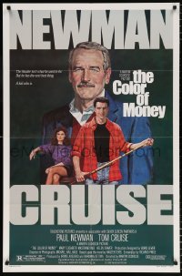 7b223 COLOR OF MONEY 1sh 1986 Robert Tanenbaum art of Paul Newman & Tom Cruise playing pool!