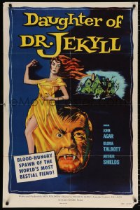 7b250 DAUGHTER OF DR JEKYLL 1sh 1957 Edgar Ulmer, blood-hungry bestial fiend hidden in a woman's sensuous body!