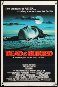 7b259 DEAD & BURIED 1sh 1981 really cool horror art of person buried up to the neck by Campanile!