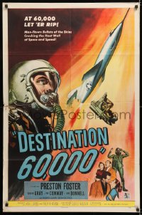 7b271 DESTINATION 60,000 1sh 1957 cool artwork of military man-flown bullets of the skies!