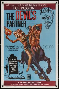 7b275 DEVIL'S PARTNER 1sh 1961 great artwork of sexy Jean Allison riding centaur man, black magic!