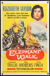 7b318 ELEPHANT WALK 1sh R1960 Elizabeth Taylor, the hotter than hot star burns up the screen!