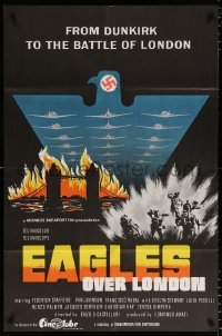 7b313 EAGLES OVER LONDON English 1sh 1973 Van Johnson, really cool artwork of WWII battles!