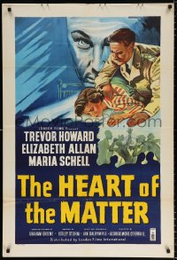 7b439 HEART OF THE MATTER English 1sh 1954 different art of Trevor Howard & Elizabeth Allan!