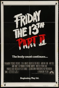 7b375 FRIDAY THE 13th PART II teaser 1sh 1981 slasher horror sequel, body count continues!