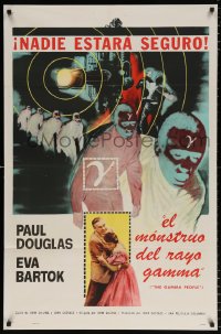 7b388 GAMMA PEOPLE Spanish/US 1sh 1956 G-gun paralyzes nation, great image of hypnotized Gamma people!