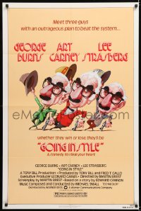 7b415 GOING IN STYLE 1sh 1979 wacky art of George Burns, Art Carney & Lee Strasberg!