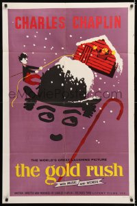 7b416 GOLD RUSH 1sh R1959 Charlie Chaplin classic, wonderful art by Leo Kouper!