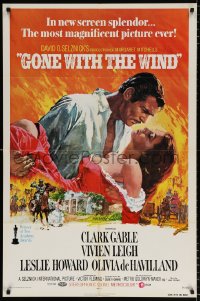 7b417 GONE WITH THE WIND 1sh R1974 Terpning art of Gable carrying Leigh over burning Atlanta!