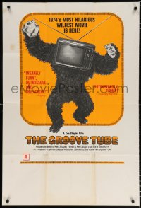 7b430 GROOVE TUBE 1sh 1974 Chevy Chase, like TV's Saturday Night Live, wild image of gorilla w/tv!