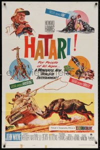 7b437 HATARI 1sh 1962 Howard Hawks, artwork of John Wayne in Africa by Frank McCarthy!