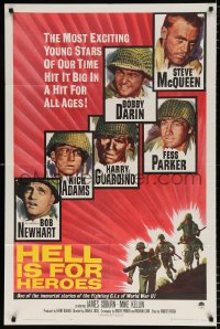 7b444 HELL IS FOR HEROES 1sh 1962 Steve McQueen, Bob Newhart, Fess Parker, Bobby Darin, WWII!